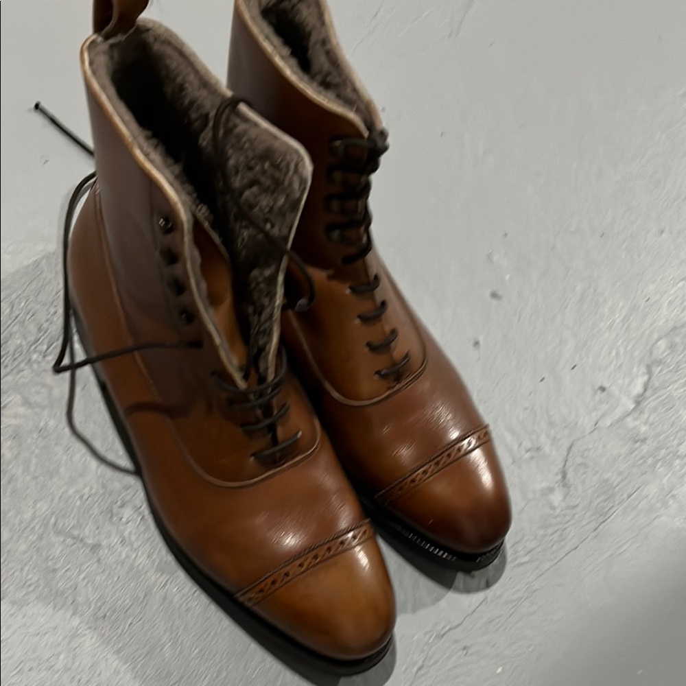 Meermin Cognac shearling lined Leather Boots 7.5 UK with shoe trees